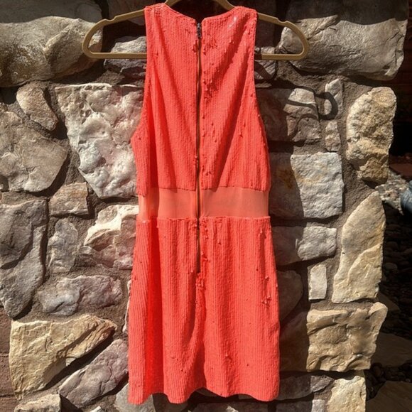 Alice + Olivia Dress Cara Sequin Mesh Cut Out Coral Sleeveless Size 6 NWT - Picture 6 of 12